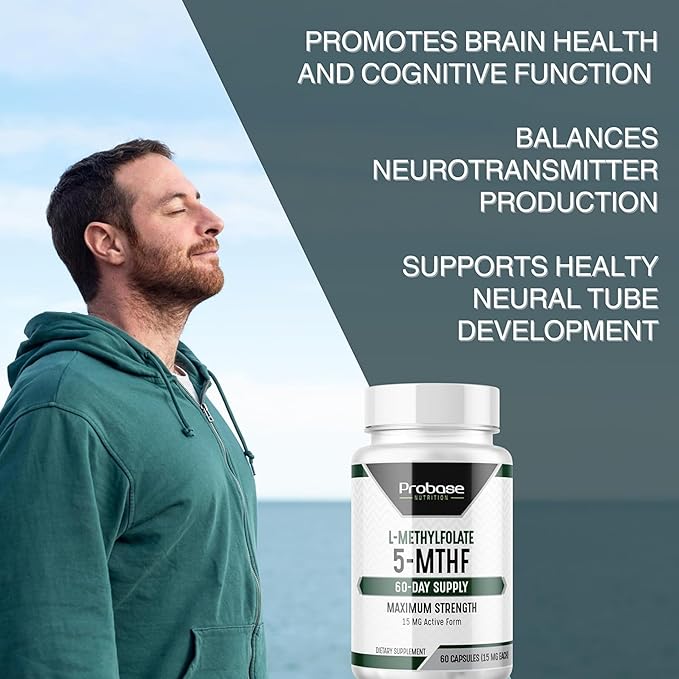 Professional Strength L-Methyl Folate 15mg - Active 5-MTHF Form - Supports Mood, Methylation, Cognition - Bioavailable Vitamin B9 (60 Capsules) - Vegan, Non-GMO, Gluten-Free