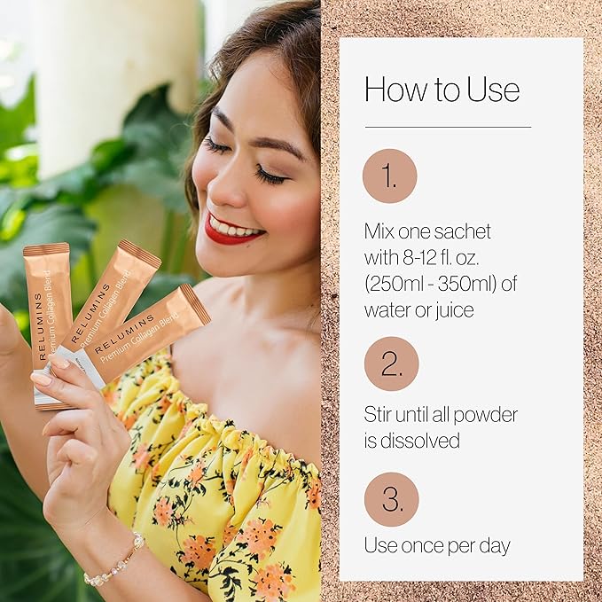 Relumins Marine Collagen Powder Drink Mix - Collagen Peptide with Glutathione, Green Tea, CoQ10, & Hyaluronic Acid Boosts Smooth Glowing Skin - 10 Powder Sachets x Pineapple Flavored