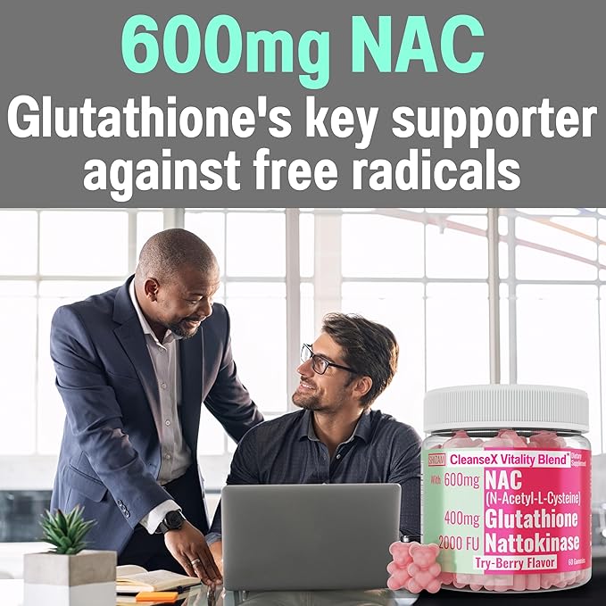 SHIZAM 600mg NAC 2000 FU 100mg Nattokinase & 400mg Reduced L Glutathione Gummies, N-Acetyl Cysteine Capsule Powder Pill Liquid Supplement/Supplements Alt, Organic N Acetylcysteine 1000mg 4000 600 mg