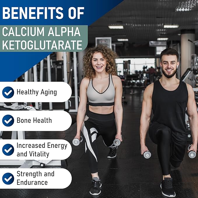 LongJuvity Calcium Alpha-Ketoglutarate AKG Supplement (1,000mg Per Serving) - Gut Heath, Bone Health, Anti Aging & Longevity - Independently Lab Tested (60 Enteric Coated Capsules)