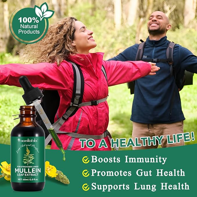 Mullein Drops for Lungs, Natural Mullein Leaf Extract, Mullein and Chlorophyll Drops for Lungs, Breathing Support Supplement (2 Fl Oz/1Pack)
