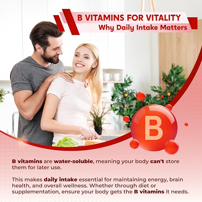 Ultra Vitamin B Complex with Vitamin C – Supports Brain Health & Promotes Healthy Hair, Skin, and Nails – High Potency B1, B2, B3, Folate, B12, Biotin, B5 & Choline - Made in The USA
