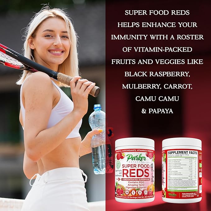 Superfood Reds Powder, Monk Fruit Flavored Organic Antioxidant, Concentrated Greens and Reds Superfood Powder, Vegan Berry, 30 Servings