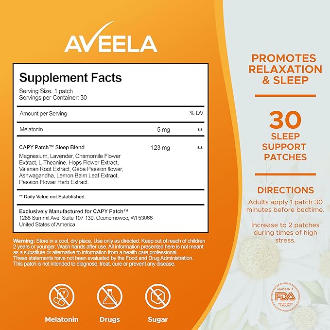 Sleep Patches for Adults - 10 mg Melatonin Patch with GABA, Magnesium & Valerian Root - Sleeping Device for Insomnia, Relaxation & Reduce Fatigue - Sleep Aid for Strength & Slow Release - 30 Patches