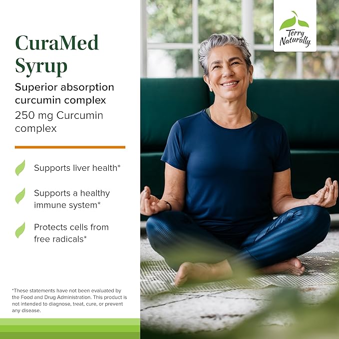 Terry Naturally CuraMed Syrup - Brain & Immune Health Support Supplement - Curcumin Absorption Formula with Turmeric Essential Oil - Gluten-Free & Vegan Supplement - 8 fl oz