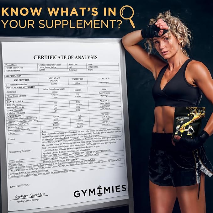 Creatine Monohydrate Gummies - Muscle Growth, Performance, Endurance - 5 Gram Creatine per Serving - Vegan, Non-GMO, Gluten-Free, Made in USA - 90ct - Lemon Flavor