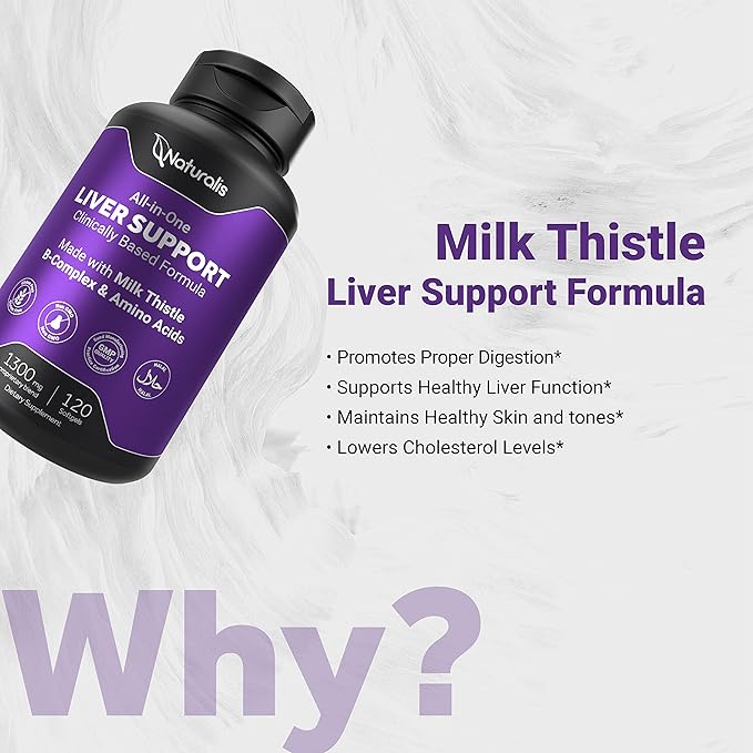 Silymarin Milk Thistle 1300mg Enhanced with B Complex & Amino Acids | 13-in-1 Liver Cleanse, Detox & Repair | 120 Liver Essential Softgels