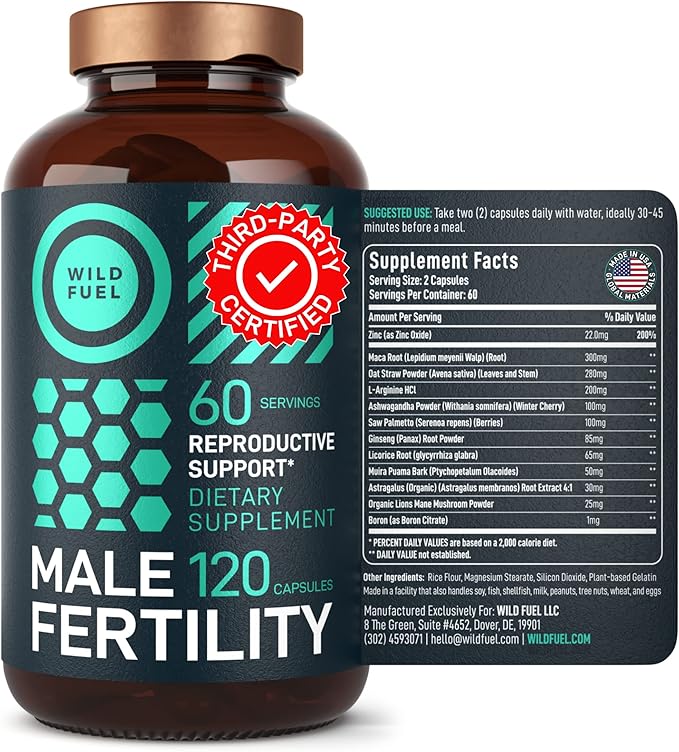 Fertility Supplements for Men Prenatal Vitamin - Maca Root, Ashwagandha, Zinc, Plus Naturals - Conception for Him Men Fertility Vitamins and Male Fertility Support Supplements - 120 Caps for 2 Months