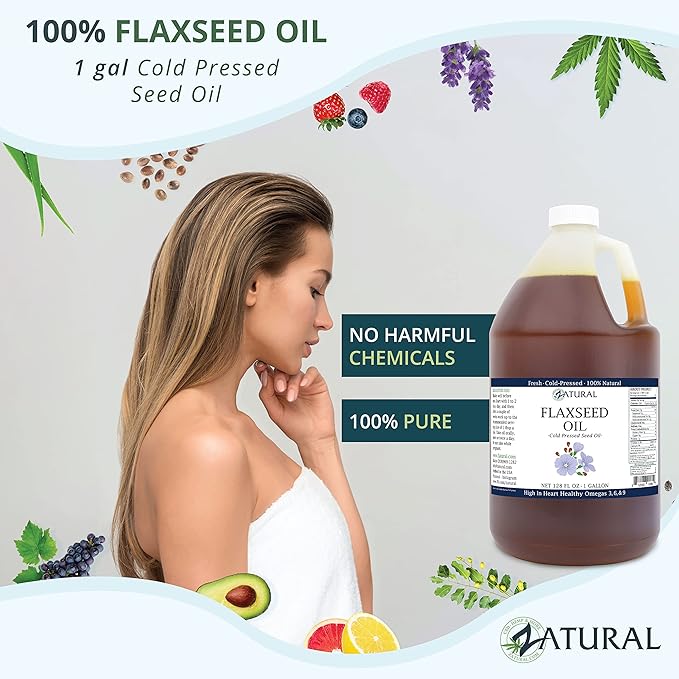 Zatural Flaxseed Oil Organically Grown 100% Pure Flax Seeds Cold Pressed Vegan Omega Fatty Acids 128oz (1 Gallon)