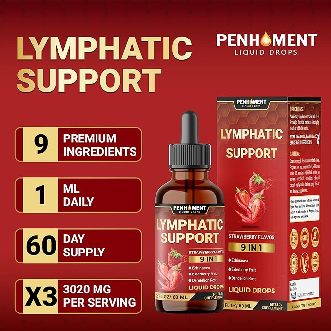 9in1 Lymphatic Drainage Drops Supplement - Echinacea | Elderberry | Dandelion | Rosehip | Cleavers | Calendula | Burdock - Lymph System Liquid Extract - Immune, Cleansing - 2 Fl Oz - 60 Days