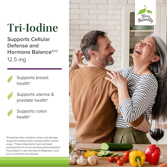 Terry Naturally Tri-Iodine - Support Thyroid Health - Aids Hormone Balance with Molecular Iodine from Kelp - Features Potassium Iodide & Sodium Iodide - Brain & Energy Support - 12.5mg, 90 Capsules