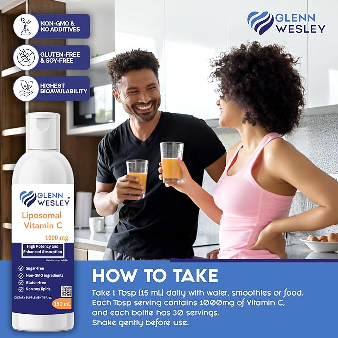Liquid Liposomal Vitamin C 1000mg (5 Fl. Oz. 150ml) 30 Servings - Sugar-Free, Non-GMO, Gluten-Free Dietary Supplement - High Potency and Enhanced Absorption