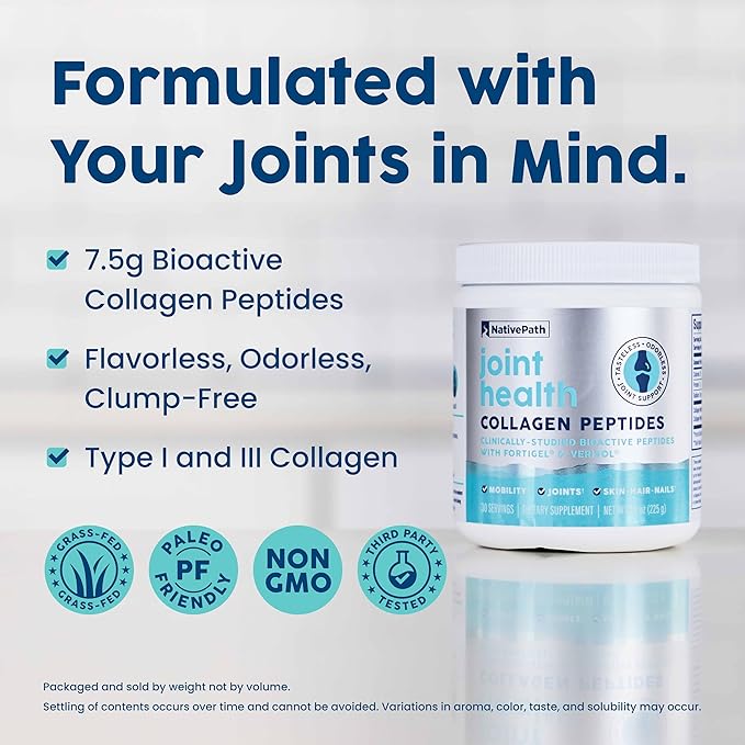 NativePath Joint Health Collagen Peptides, Type 1 & 3 Peptides, with Fortigel and Verisol, 7.9 Ounce, 30 Servings