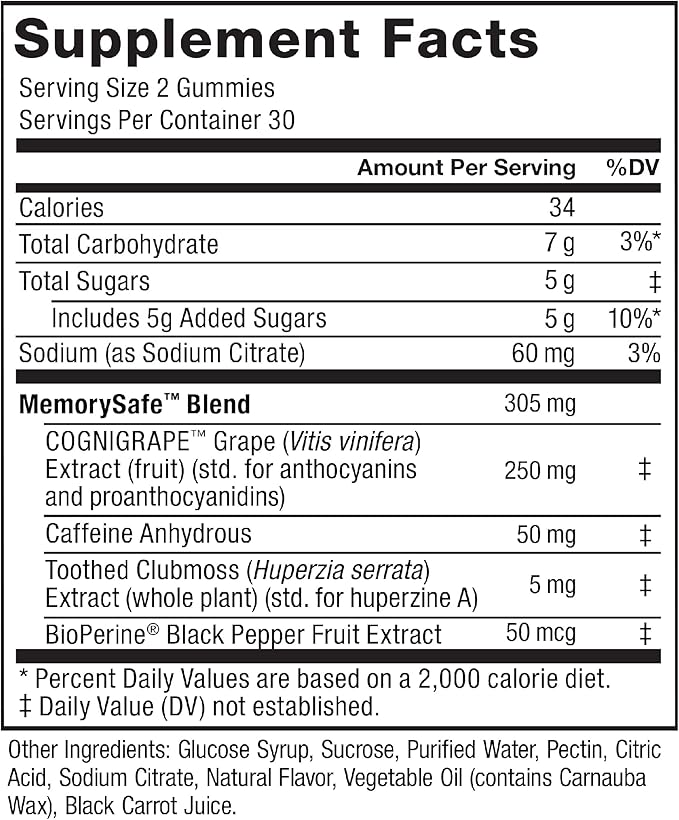 FORCE FACTOR Forebrain Gummies, 3-Pack, Nootropic Brain Support Supplement for Memory & Focus, Brain Vitamin with COGNIGRAPE & Huperzine A, Focus Gummies to Support Recall & Sharpness, 180 Gummies