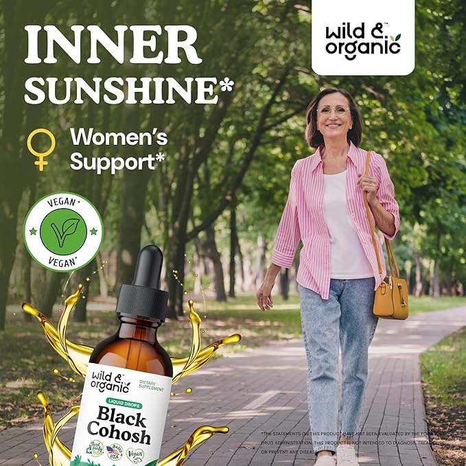 Wild & Organic Black Cohosh Liquid Drops 540 mg - Herbal Supplements for Women - Liquid Black Cohosh Extract Tincture - 2-Month Supply - Vegan, Sugar & Alcohol-Free - 2 fl oz