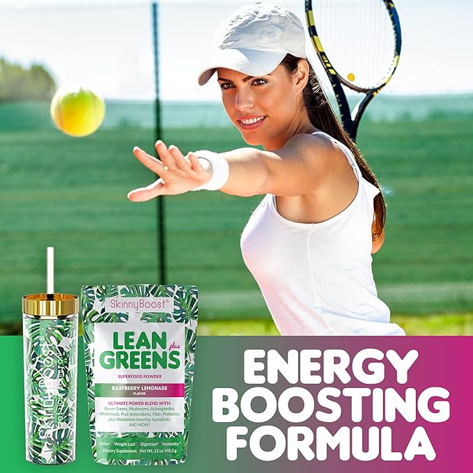 SkinnyBoost - Lean Greens & Super Food Powder - Ultimate Power Blend with Green Tea, Mushroom Blend, Ashwagandha, Spirulina Algae & Wholefoods - Natural Detox & Clean Energy - 30 Servings -12 Oz