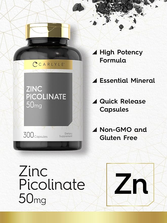 Carlyle Zinc Picolinate 50mg | 300 Capsules | Non-GMO and Gluten Free Supplement