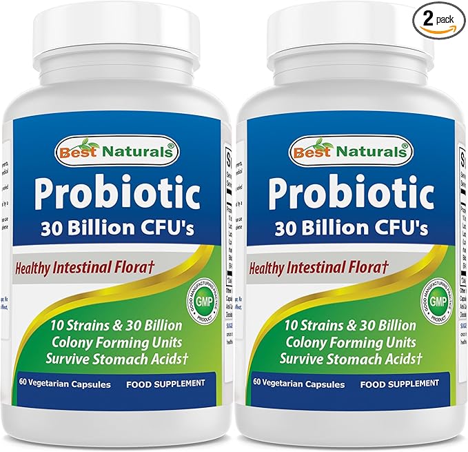 Best Naturals Probiotic 10 Strains & 30 Billion CFU Intestinal Flora, 60 Veggie Capsules (60 Count (Pack of 2))