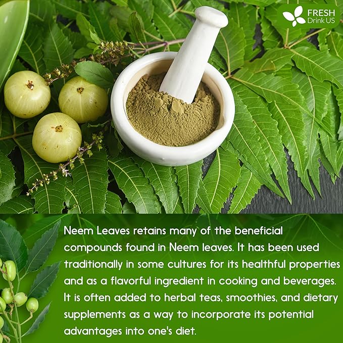 FreshDrinkUS, Premium 20oz Neem Leaf Powder, 100% Natural and Pure from Neem Leaves Dried, for Hair and Skin, No Additives, No Gluten, No Sugar, Vegan