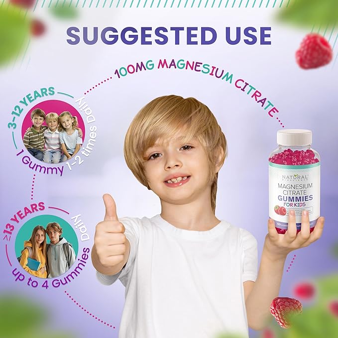 Sugar Free Magnesium Gummies for Kids 100mg - Calm & Sleep Support Chewable Magnesium Supplement, Sleep Aid, Anti-Stress, Bone Health, Muscle Relaxation, 30 Vegan Non-GMO Gluten-Free Raspberry Gummies