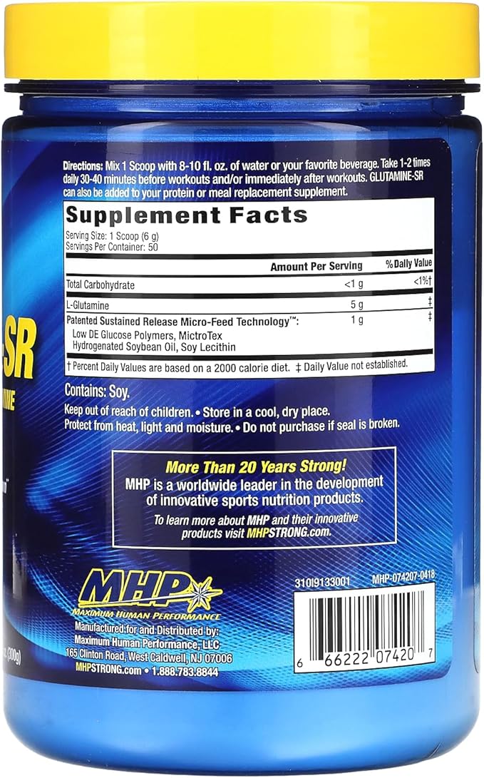 MHP 12-Hour Muscle Feeder, Glutamine-SR, Unflavored, 10.6 oz (300 g)