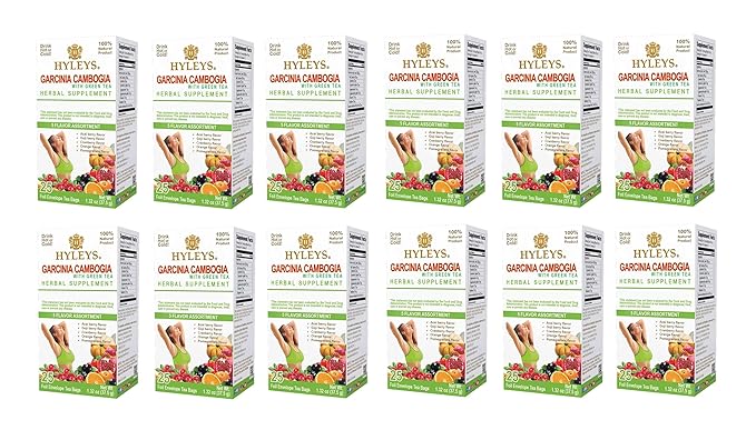HYLEYS Tea Garcinia Cambogia Green Tea 5 Flavors Assortment - 25 Tea Bags (12 Pack - 300 Tea Bags Total)