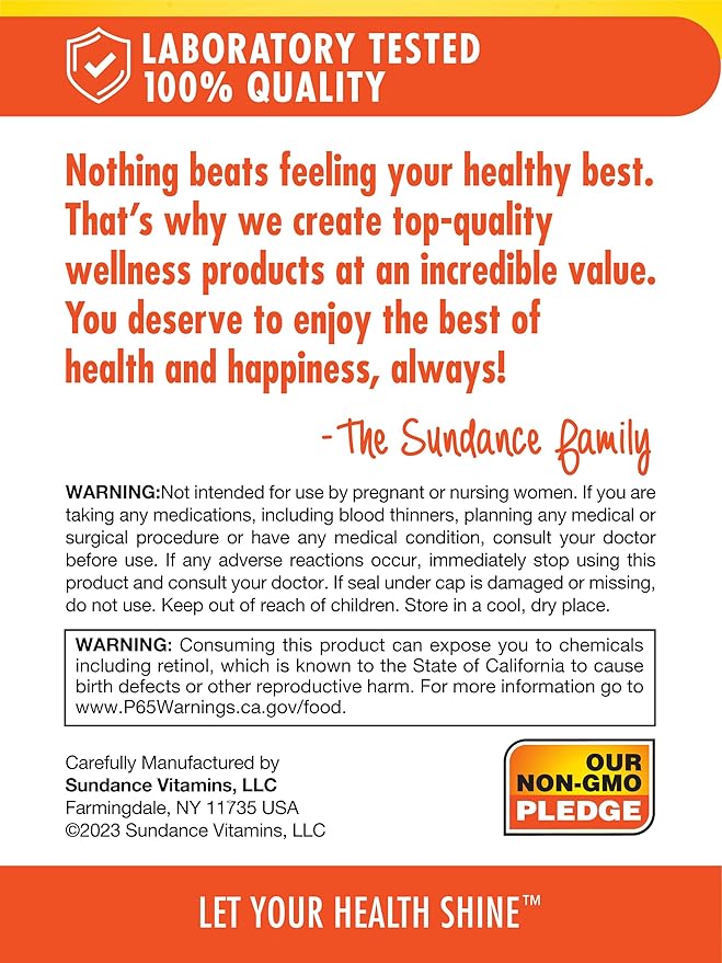 Sundance High Potency Vitamin A Softgels | 3000mcg | 100 Count | Essential Vitamin | Non-GMO and Gluten Free Supplement