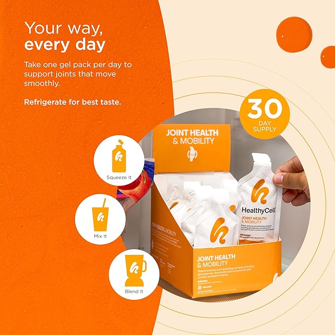 Healthycell Joint Health & Mobility Daily Liquid Supplement - Joint Support Supplement, Inflammation Response, Cartilage & Flexibility with Curcumin, Glucosamine & Chondroitin - 30 Gel Packs