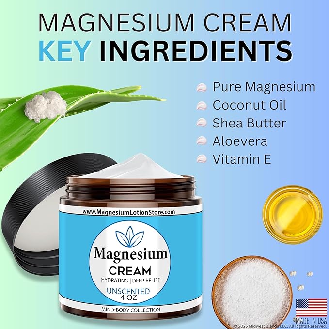 Unscented Magnesium Cream – Pure Hydration, 4 oz USA Made