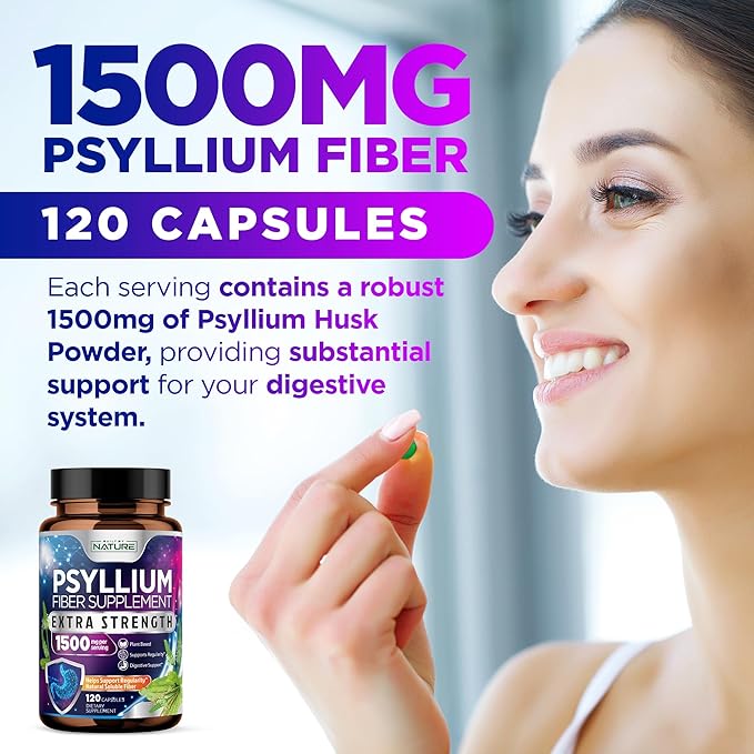 Psyllium Husk Capsules 1500mg - Fiber Supplement - Natural Soluble Fiber Pills with Psyllium Husk Powder - Supports Digestive Gut and Colon Health - Non-GMO, Gluten-Free, Vegan - 120 Capsules