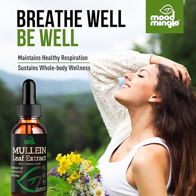 Mullein Leaf Extract for Lungs - Mullein Drops for Respiratory Health Support Lung Detox Cleanse - Vegan Sugar-Free Gluten Free - Liquid Supplement for Men Women 2fl. oz (60ml) (1 Pack)