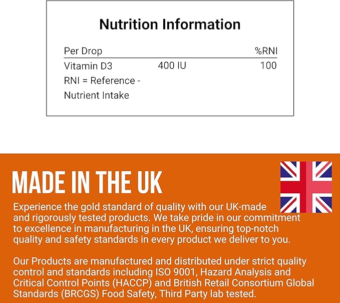 Organic Vegan 400IU, Vitamin D3, 120 Drops β Baby Drop for Infants & Toddlers | USDA Organic, Non-GMO, Plant-Based, No Additives or Preservatives, All Natural, Made in UK