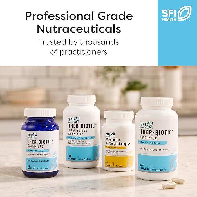 Klaire Labs SFI Health Multi Enzyme Supplements for Digestive Health - Ther-Biotic Vital-Zymes Complete - Digestive Enzymes to Help Ease Indigestion & Aid Nutrient Absorption (120 Capsules)