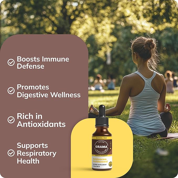 Grama Wellness Echinacea Goldenseal Tincture, Alcohol-Free Liquid Extract Immune Support Supplement, Organic Echinacea & Goldenseal Root Drops | Made in USA - 30 Servings