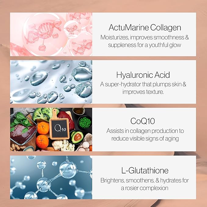 Relumins Marine Collagen Powder Drink Mix - Collagen Peptide with Glutathione, Green Tea, CoQ10, & Hyaluronic Acid Boosts Smooth Glowing Skin - 20 Powder Sachets x Vanilla Flavored + 2 Free Sachets