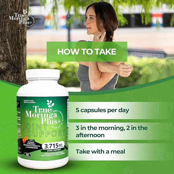 Joint Support Supplement 10:1 Extract | 20,000mg of Organic Moringa, Turmeric Curcumin, Ginger, Boswellia, BioPerine | Extra Strength Herbal Antioxidant for Adults (150 Capsules)