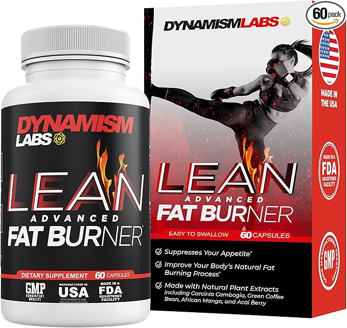 Dynamism Labs Lean Advanced Fat Burner | Garcinia Cambogia Extract, Green Tea Extract, Raspberry Ketone | Made in USA (60 Tablets)