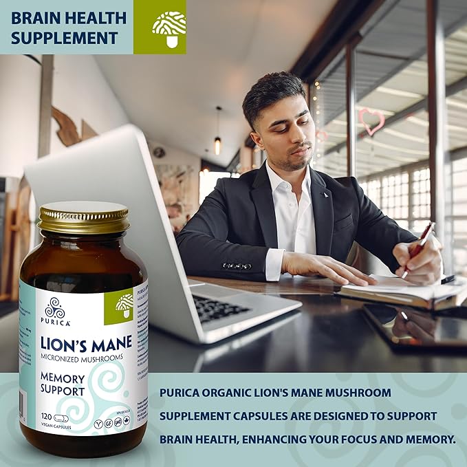 PURICA - Lion's Mane Micronized Mushrooms (120 Count (Pack of 1))