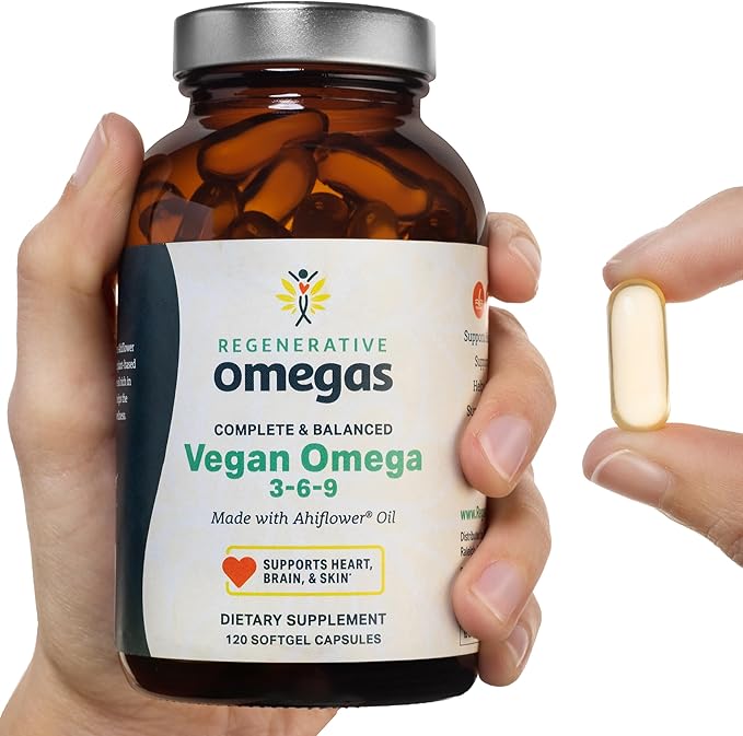 Ahiflower Oil Softgels Complete and Balanced Vegan Omega 3-6-9 Essential Fatty Acids Plant Based No Fish Source of Vegan Healthy Fats 120 Vegan softgels