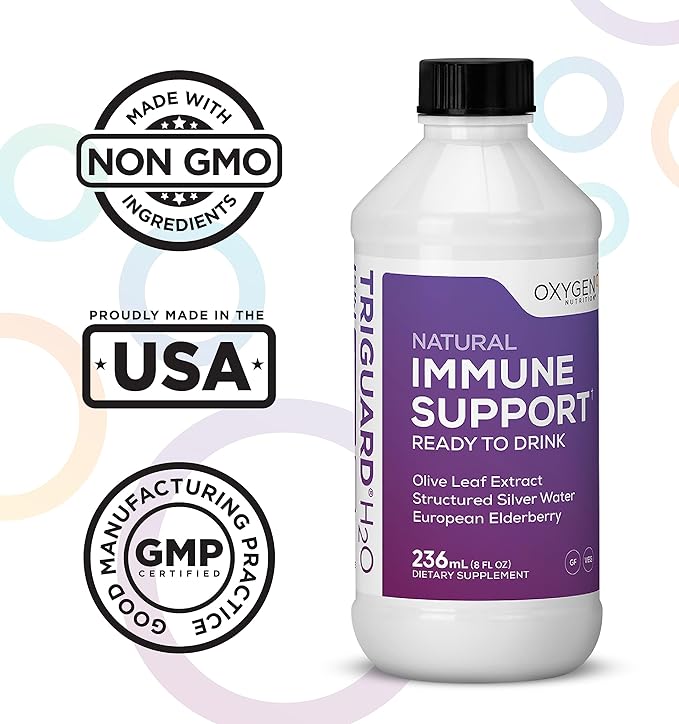Triguard Plus Colloidal Silver Water, Sambucus Elderberry Extract & Olive Leaf Extract, 3-in-1 Liquid Immune Support Ready to Drink | Powerful Immune System Booster | Great Taste - 8oz, Made in USA