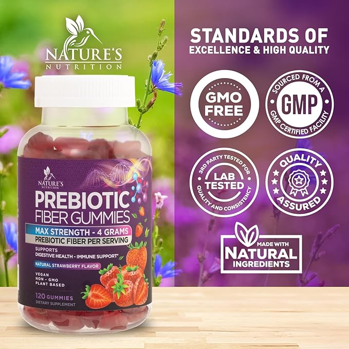 Fiber Gummies for Adults, Daily 4g Gummy Fiber Supplement, Prebiotic Gummy Digestive Health Support - Plant Based Soluble Fiber Chews, Prebiotics Supports Regularity & Digestion Non-GMO - 120 Gummies