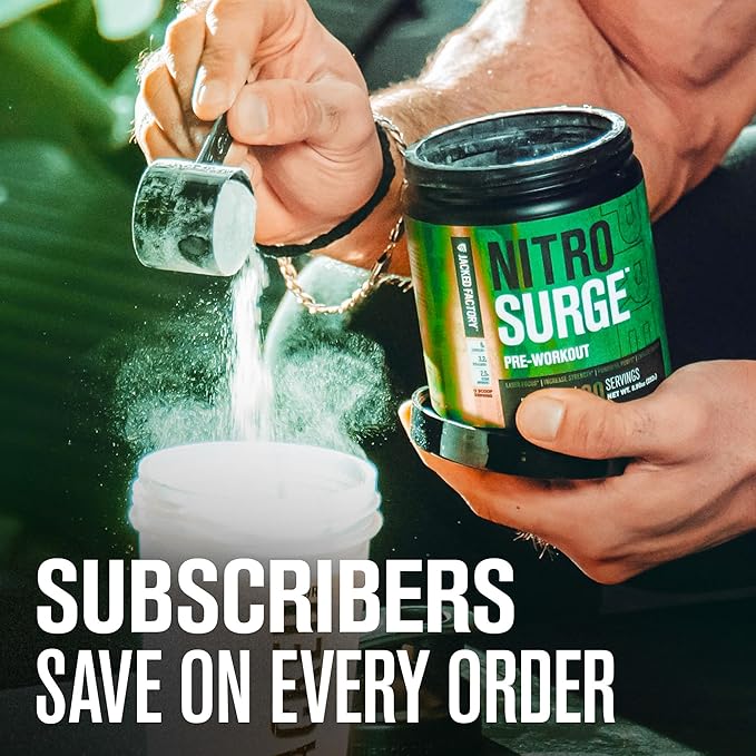 Jacked Factory NITROSURGE Pre Workout Supplement - Endless Energy, Instant Strength Gains, Clear Focus and Intense Pumps - NO Booster & Powerful Preworkout Energy Powder - 30 Servings, Watermelon