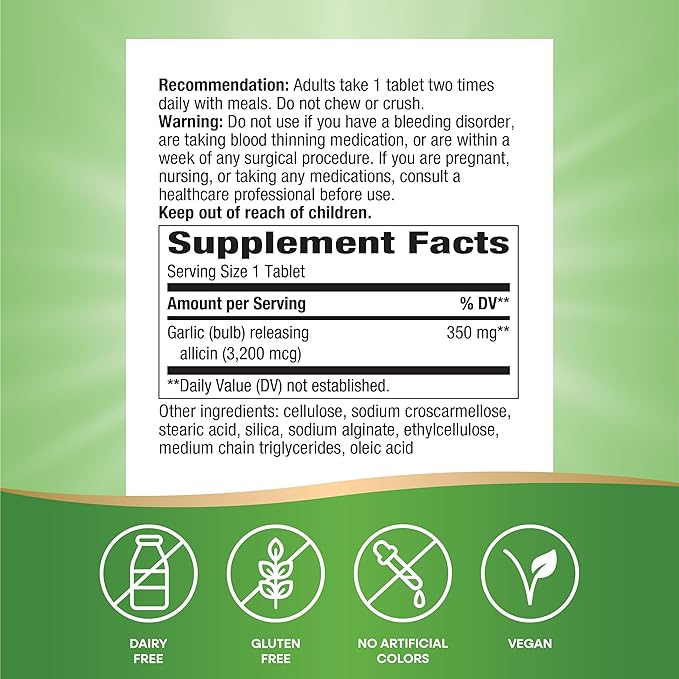 Nature's Way Garlicin Cardio, Premium Herbal, Supports Healthy Circulation*, No Garlic Taste, Vegan, 180 Tablets (Packaging May Vary)