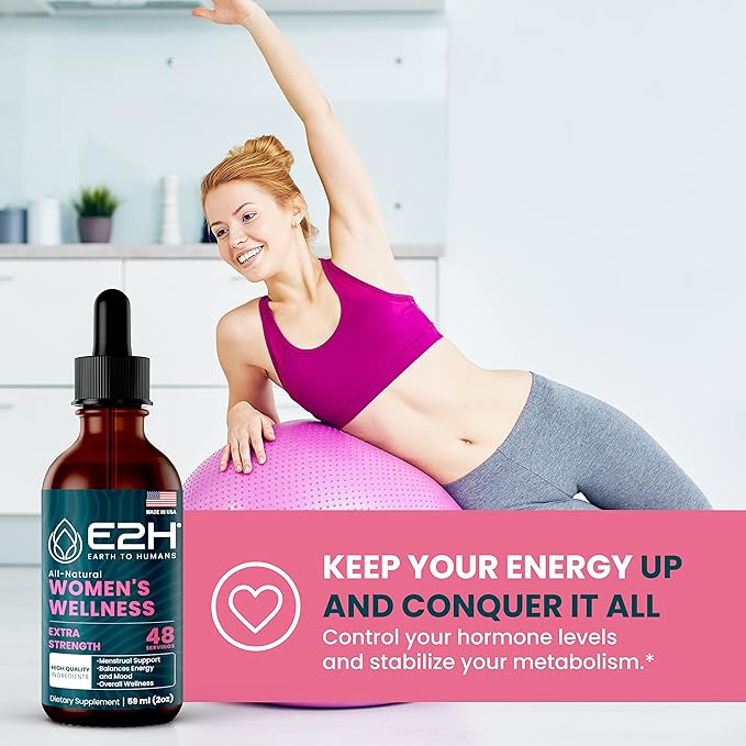 E2H All Natural Women's Wellness, Hormone Balance and PMS Relief with Black Cohosh, Dong Quai and Licorice Root for Hot Flash Relief - 2 Fl Oz