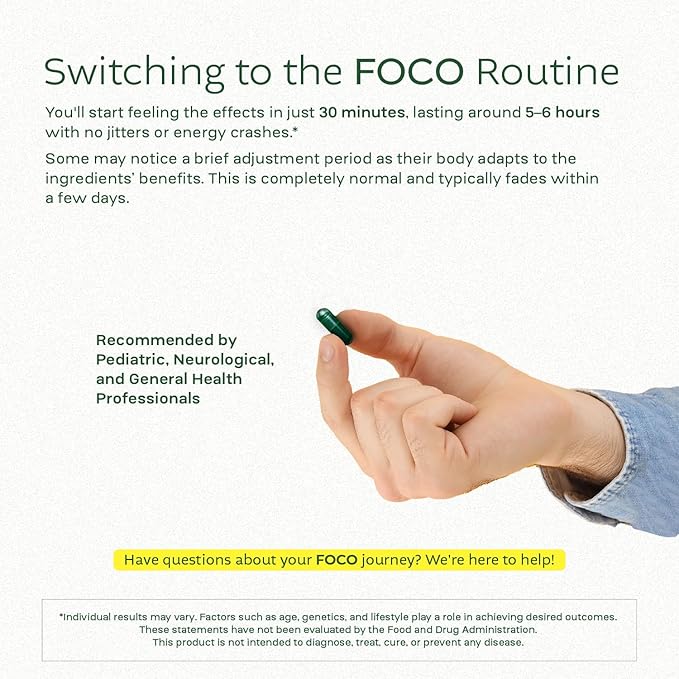 Think FOCO Capsules (13+) Focus Supplement for Teens & Adults - Natural Focus in 30 Minutes - Brain Supplements for Memory and Attention - Vegan Vitamin, Gluten Free Supplements, Non GMO Vitamins