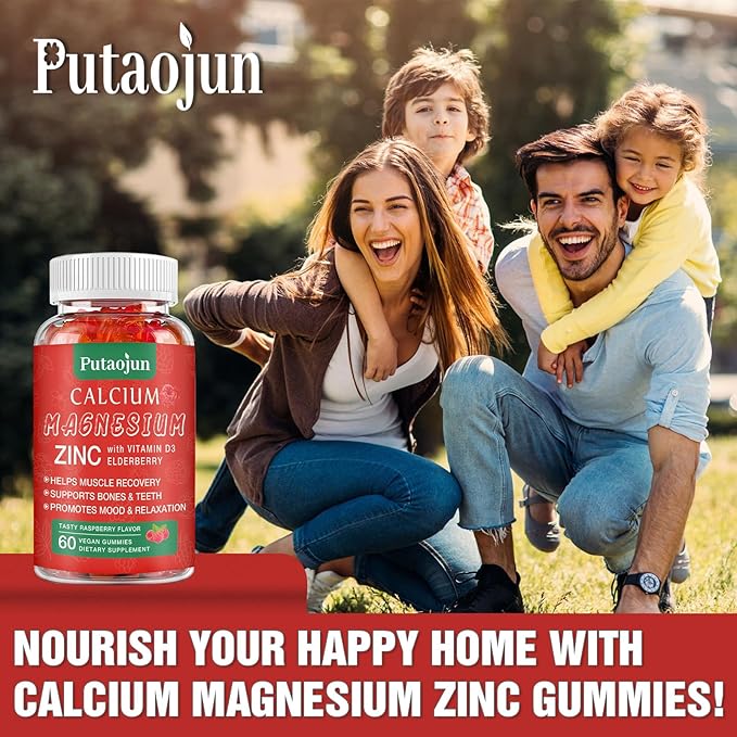 | High Absorption Calcium Magnesium Zinc Gummies, Sugar Free Calcium Magnesium Zinc Supplement with D3 | Bone & Teeth Strength | Muscle & Nerve Function | Vegan | Raspberry Flavor | 1 Pack