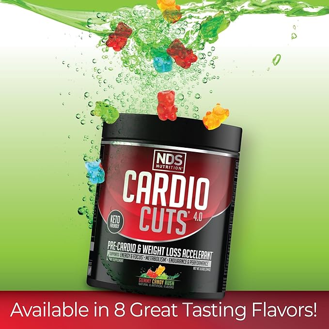 NDS Nutrition 4.0 Pre Workout Supplement - Advanced Weight Loss and Pre Cardio Formula with L-Carnitine, CLA, MCTs, L-Glutamine, and Safflower Oil - Gummy Rush (40 Servings)