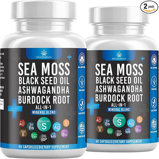 Sea Moss Black Seed Oil Ashwagandha Bladderwrack Burdock - 120 Count