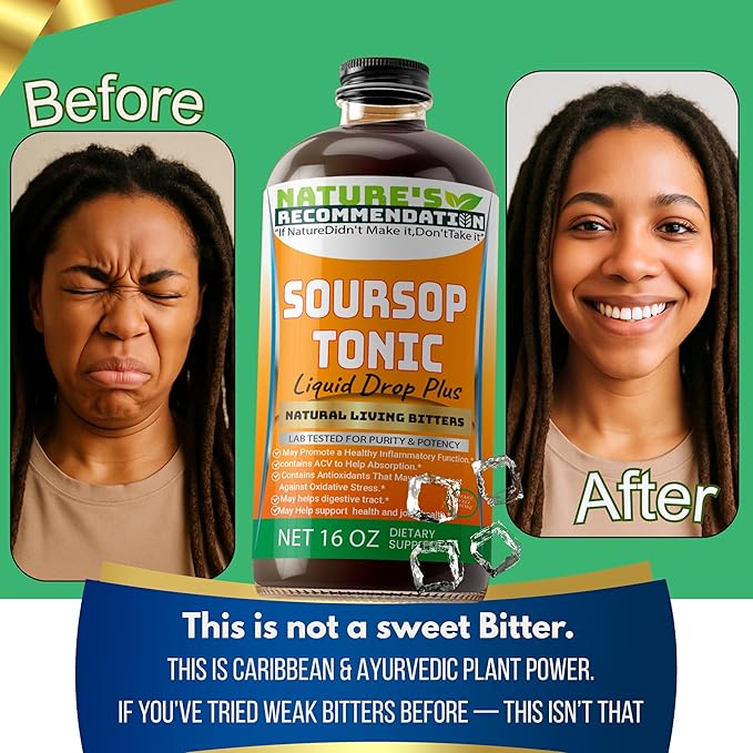 Soursop Regular Immune Support Living Bitters 16 oz w/Alkalazined Spring Water
