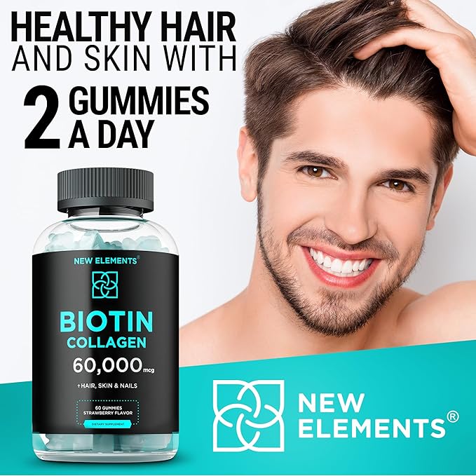 Biotin & Collagen Peptides Gummies - 50,000mcg Collagen + 10,000mcg Biotin | Hair, Skin & Nails Support for Men & Women | Hair Growth, Glowing Skin & Strong Nails | Non-GMO, Chewable, Great-Tasting